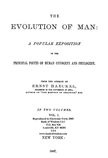 (image for) The Evolution of Man, Vol. 1 of 2 Vols. - Click Image to Close